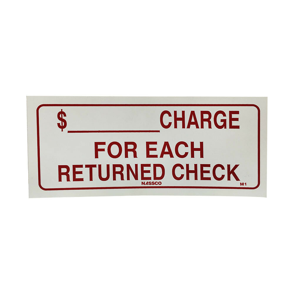 2 Pc Store Sign 9” x 4” Waterproof Plastic Charge For Each Returned Check