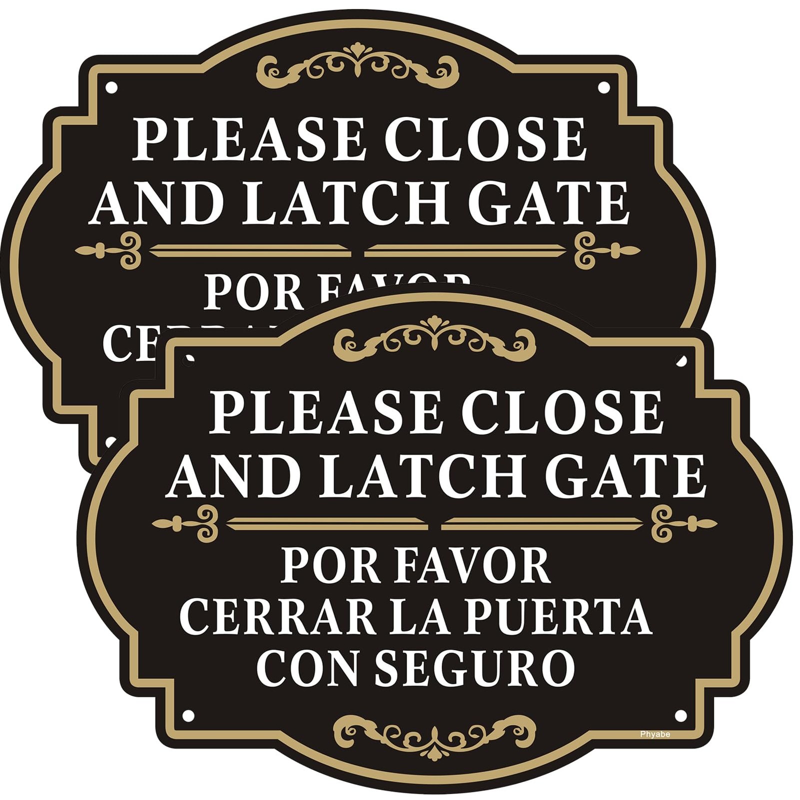 2 Pack 10×7 In Bilingual English Spanish Close Latch Gate Aluminum Metal Sign