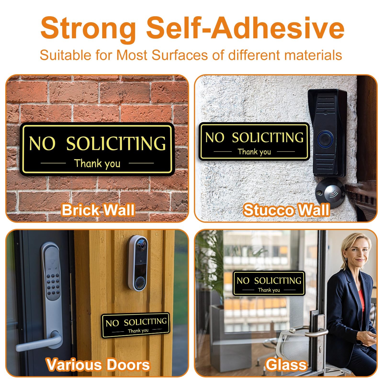 2 Pack No Soliciting Sign for House, Strong Self-Adhesive No Solicitation