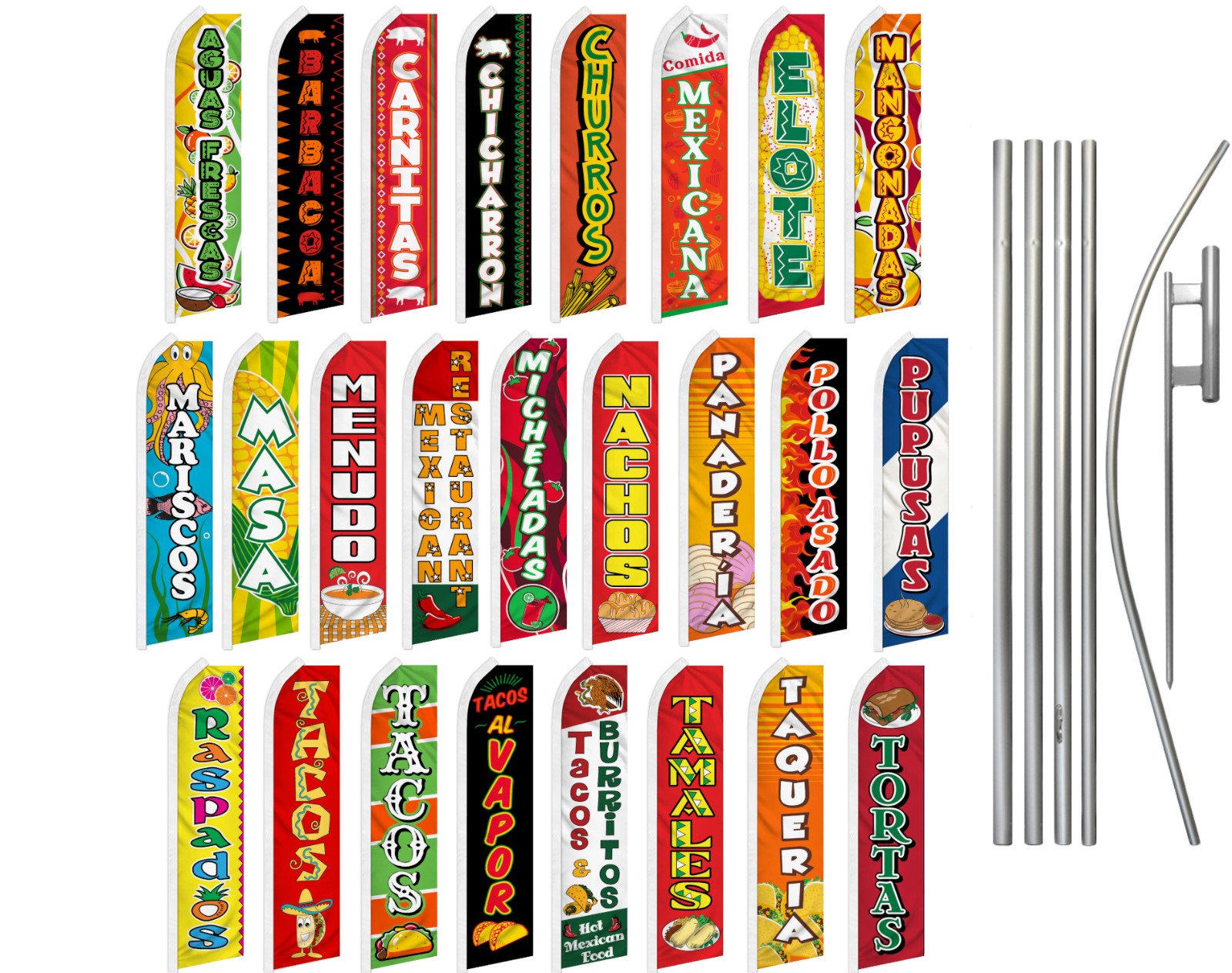 Mexican Food Swooper Feather Flutter Flag & Pole Kit Restaurant Tacos Tortas