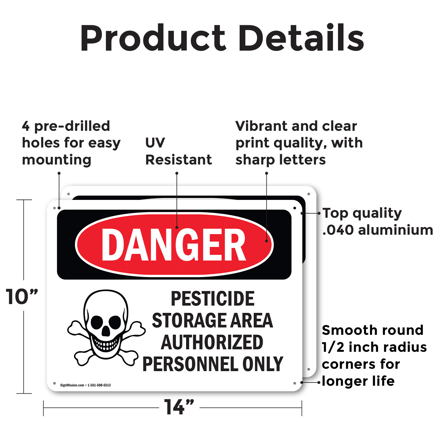 (2 Pack) Pesticide Storage Area Authorized Only OSHA Danger Sign Decal Metal