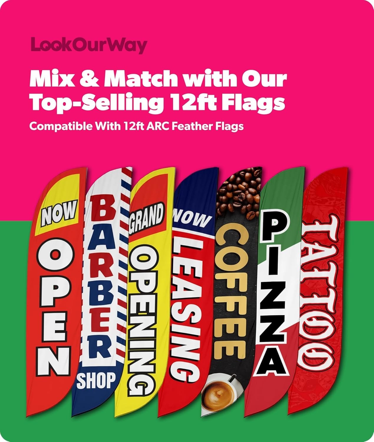 Portable 12ft Now Open Feather Flag Banner Set – Easy Assembly for Outdoor Use
