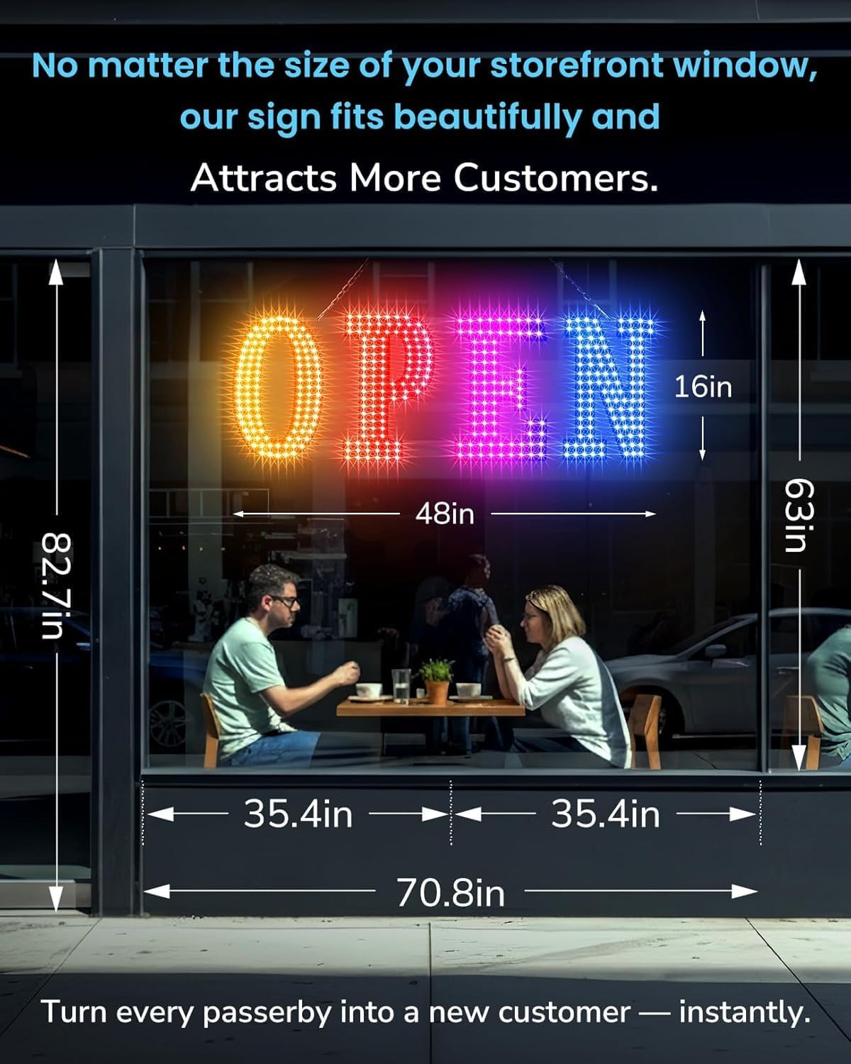 LED Open Sign for Business -48”X16” Large Open Sign with Remote Control, Smart A