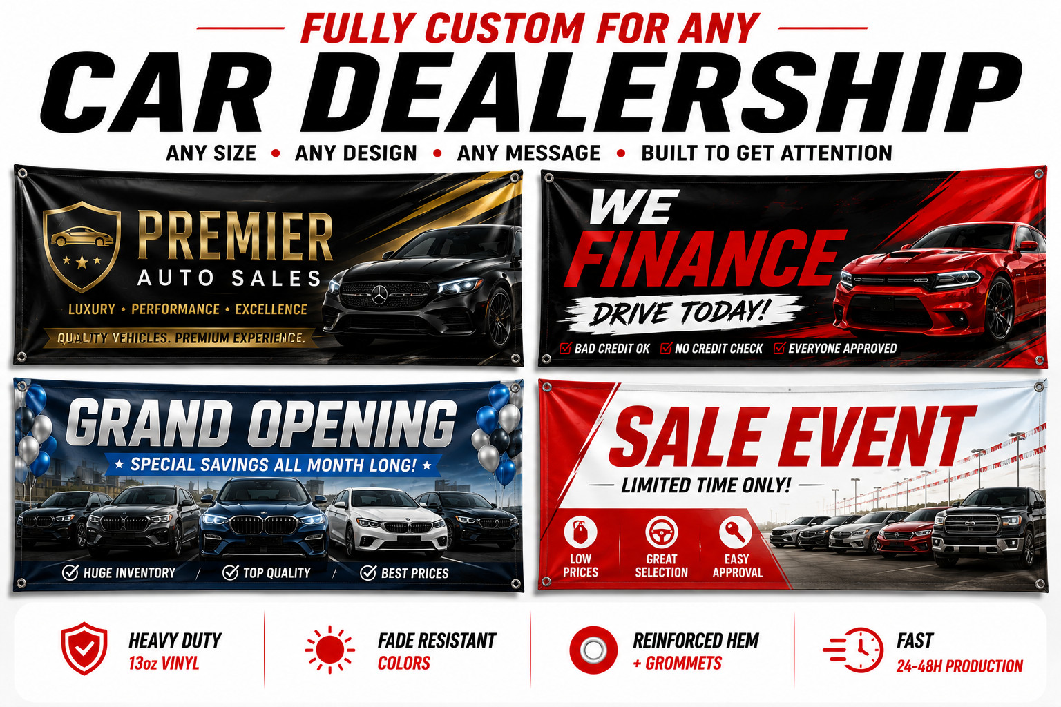 Custom Car Dealership Banner Vinyl Waterproof 13oz Heavy Duty Fast Ship