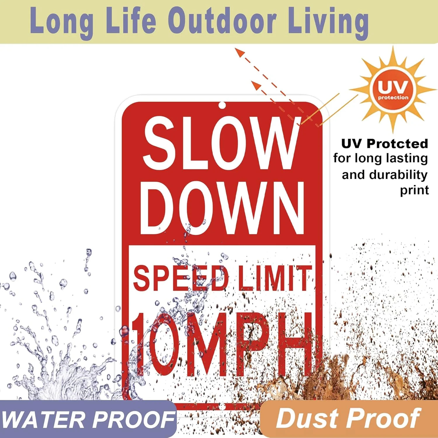 Slow Down Sign, Speed Limit 10 MPH Sign, 18×12 Inches Reflective Aluminum Signs,