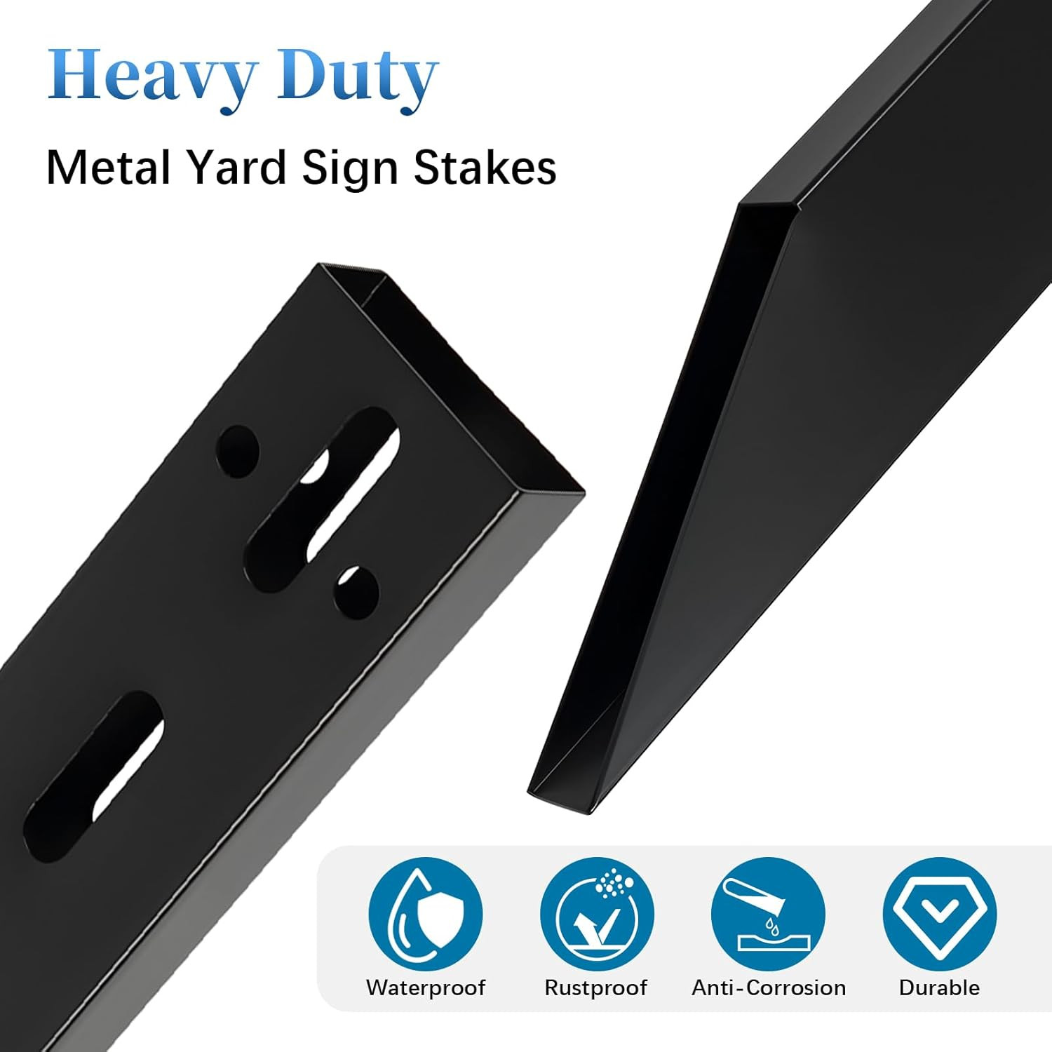 8FT Heavy Duty Yard Sign Stakes, Black Powder Coated Steel Sign Posts for Outsid