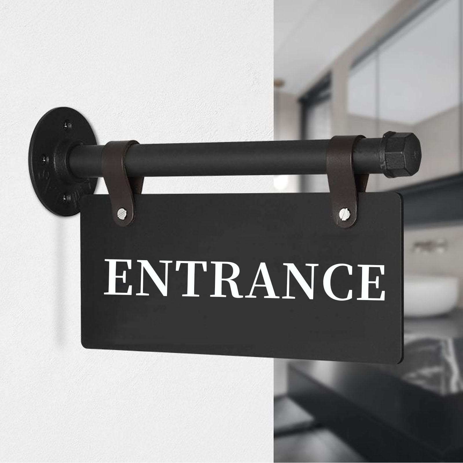 Wall-Mounted Entrance Sign for Business 11″ x 6″ Hanging Entry Sign with Meta…
