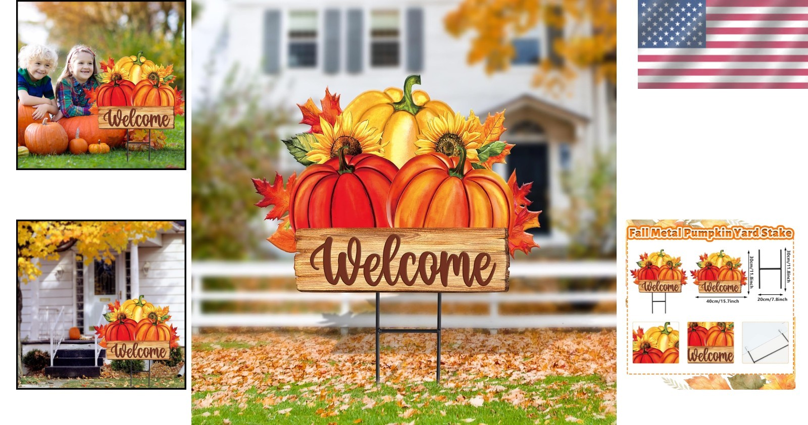 Fall Harvest Welcome Sign – Sturdy Metal Pumpkin Garden Stake for Any Setting