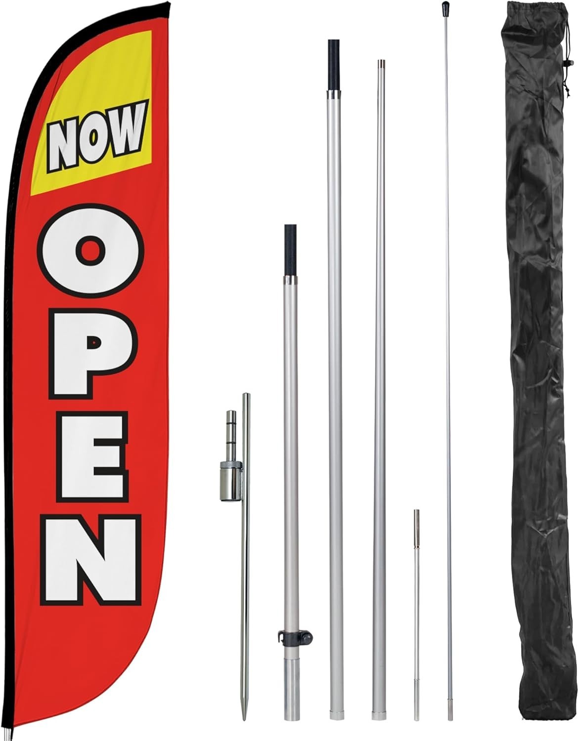 Portable 12ft Now Open Feather Flag Banner Set – Easy Assembly for Outdoor Use