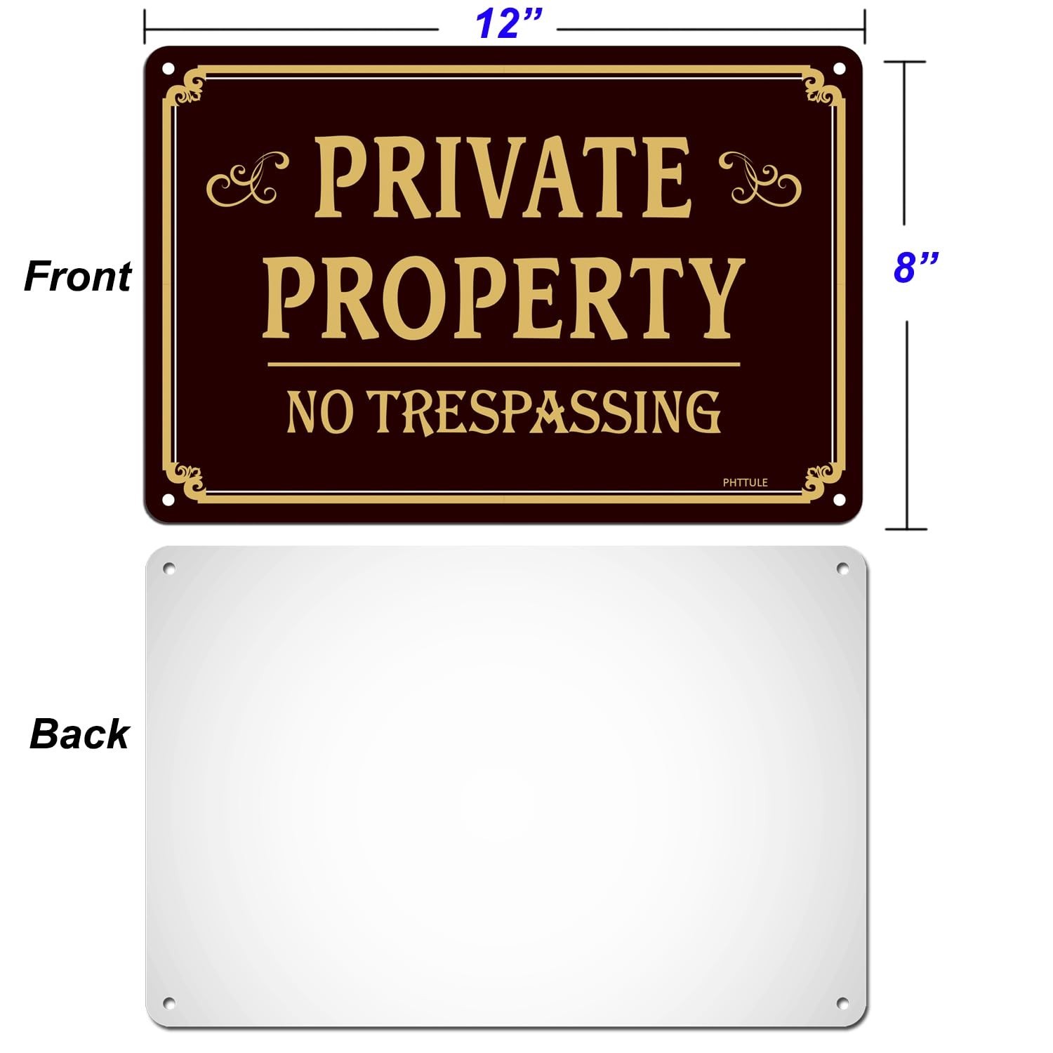 Large Private Property No Trespassing Sign 2 Pack, 12x 8 Inches Metal No Tres…