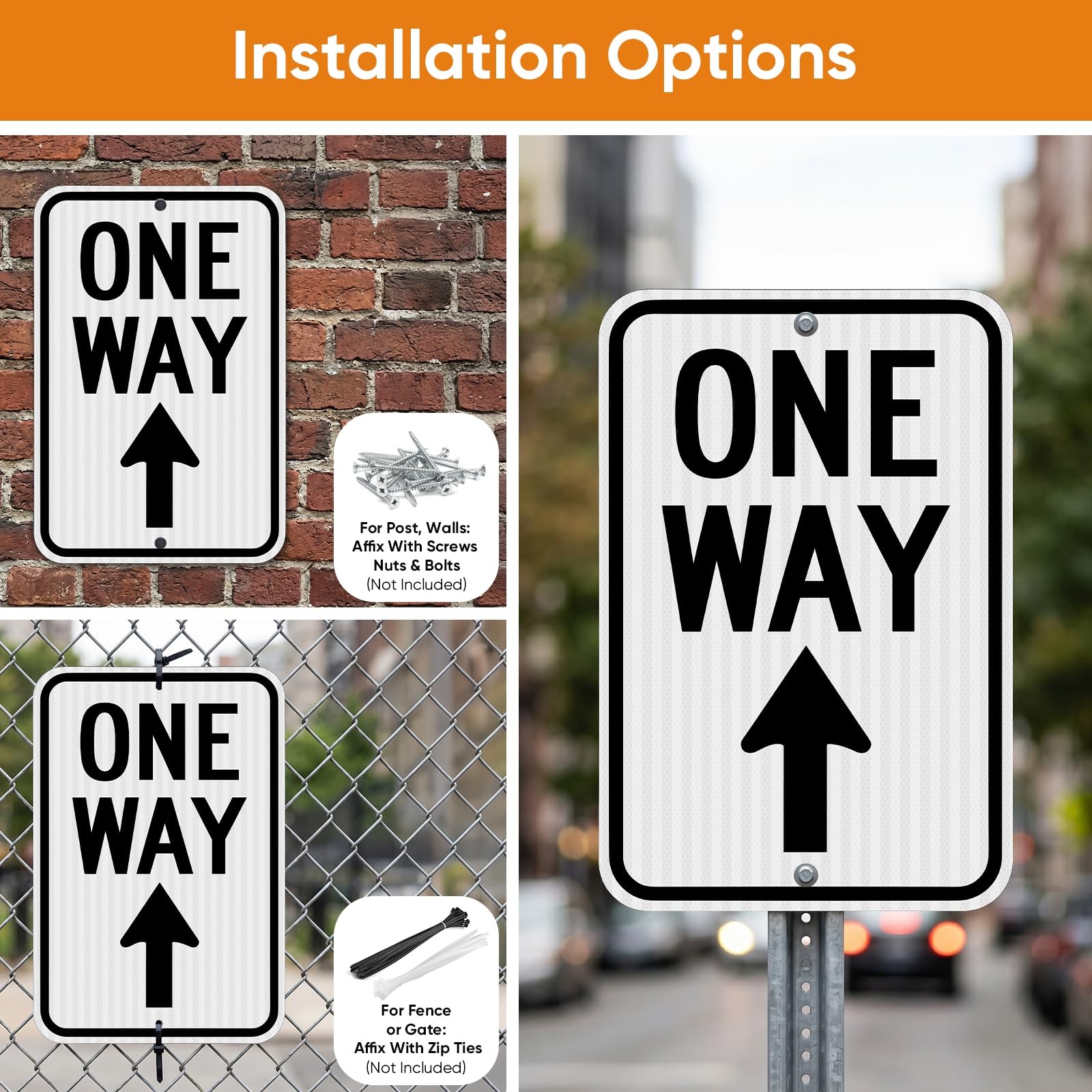 18×12 Inch One Way Up Arrow Reflective Aluminum Traffic Sign Waterproof 2 PCS