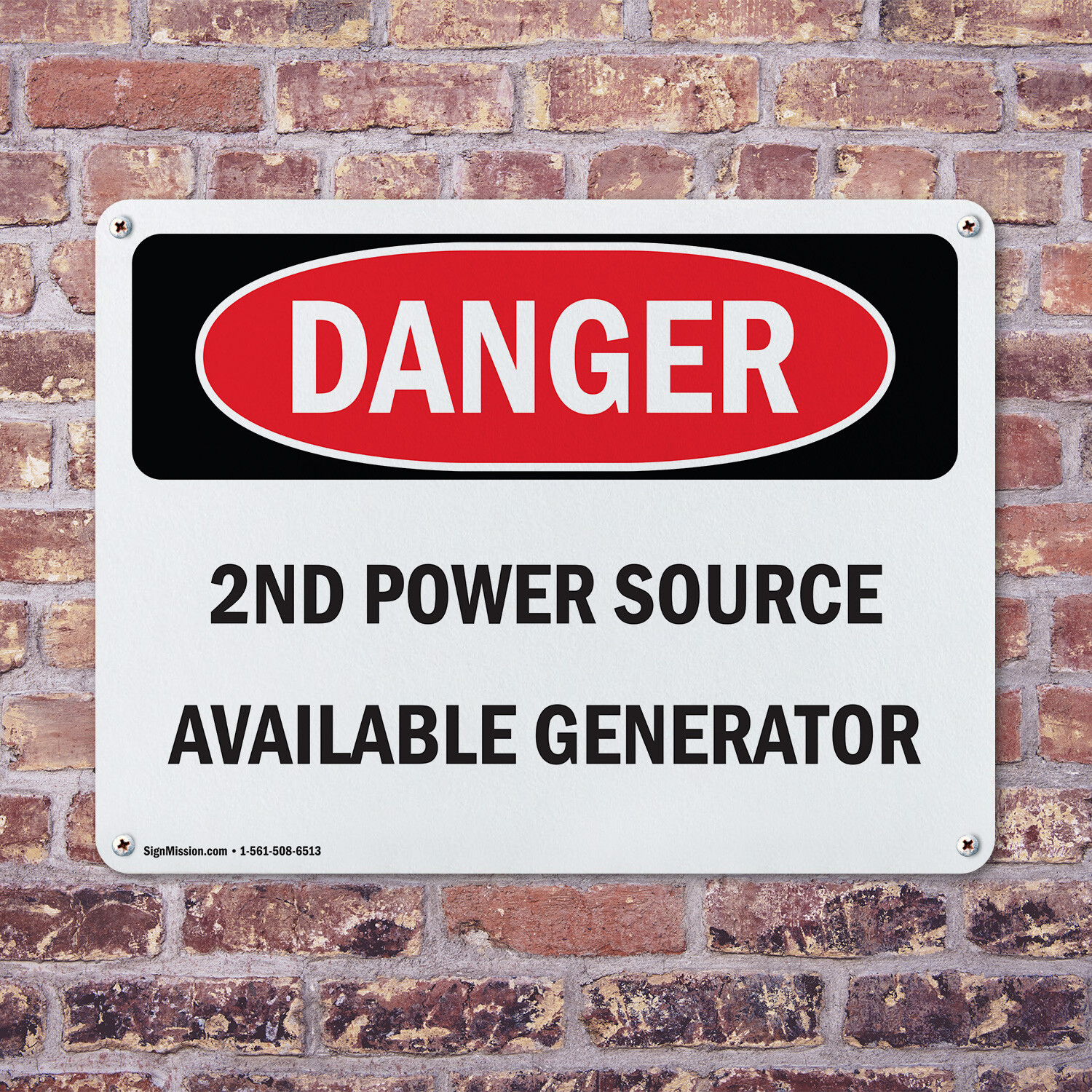 (2 Pack) 2nd Power Source Available Generator OSHA Danger Sign Decal Metal