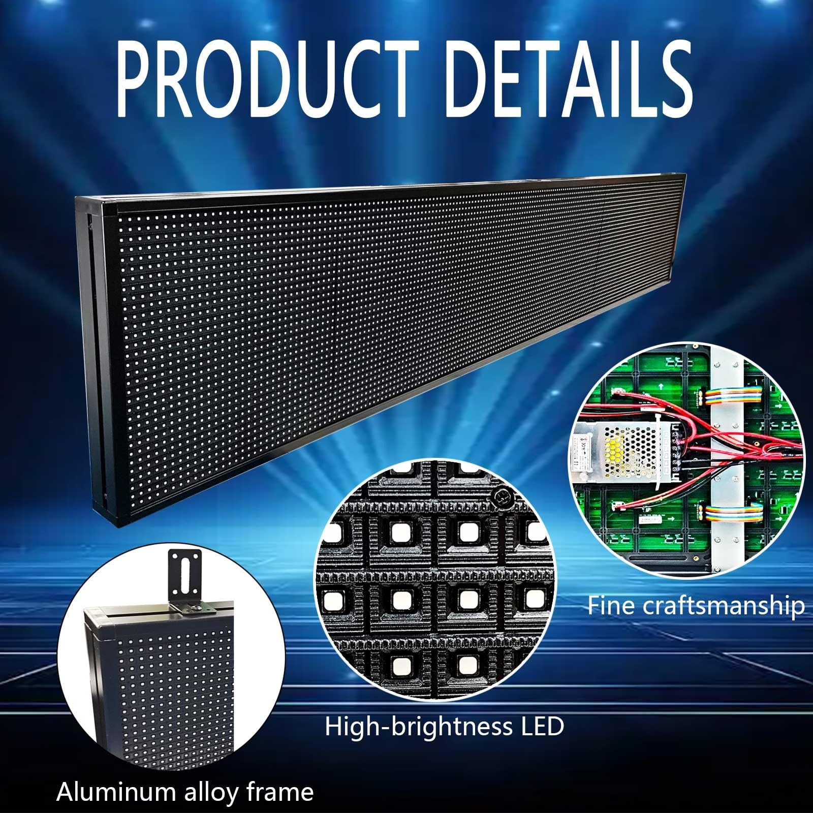 HS ProgrammableLed Sign Digital Scrolling Neon Waterproof Business P10 77’’x14’’