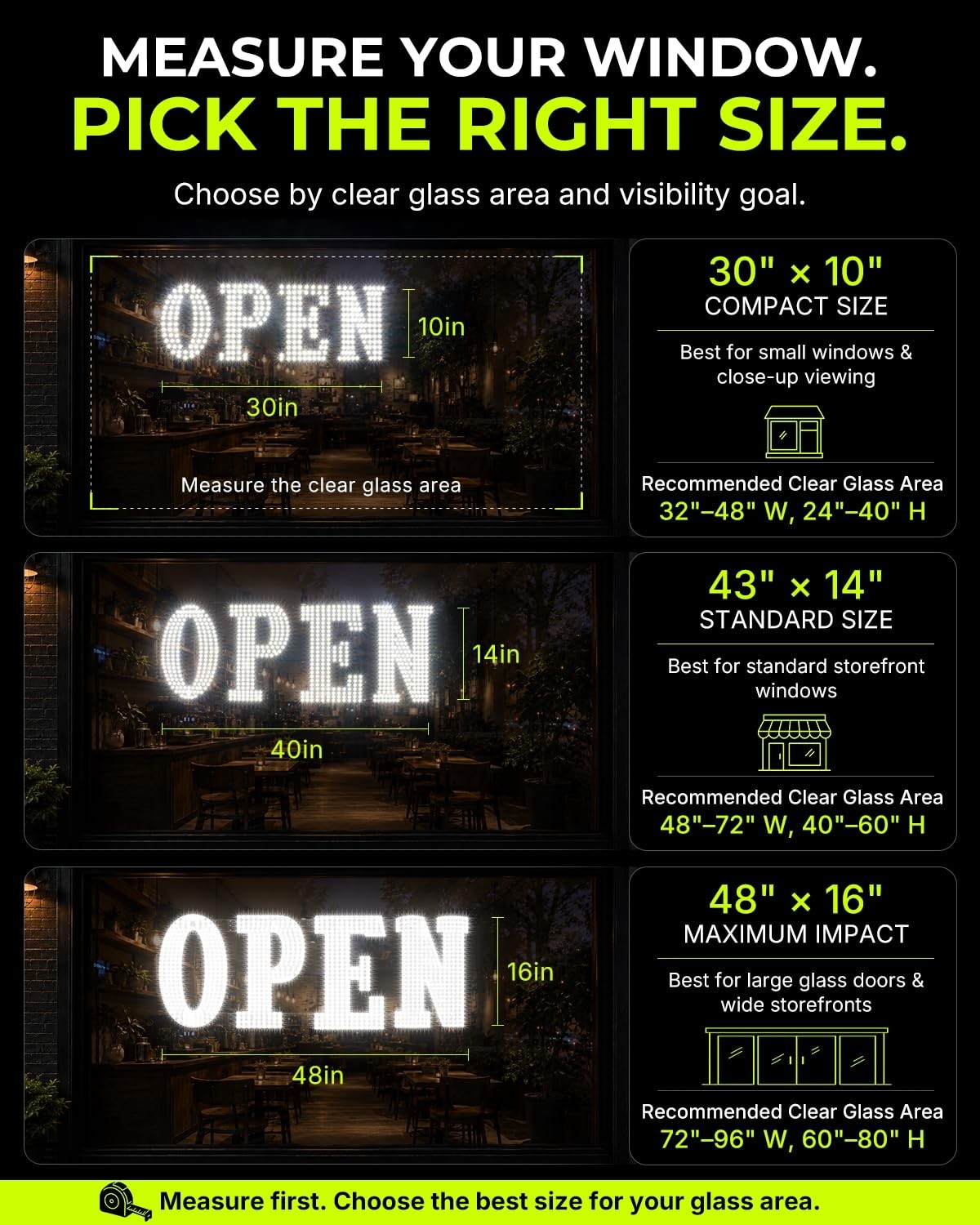 30″x10″ Large LED Open Signs for Business Super Bright 30″ x 10″, White