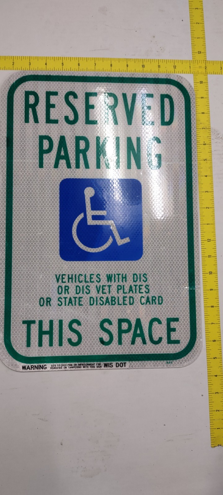WIS DOT Reserved Parking Handicap Reflective Metal Sign 12×18 in