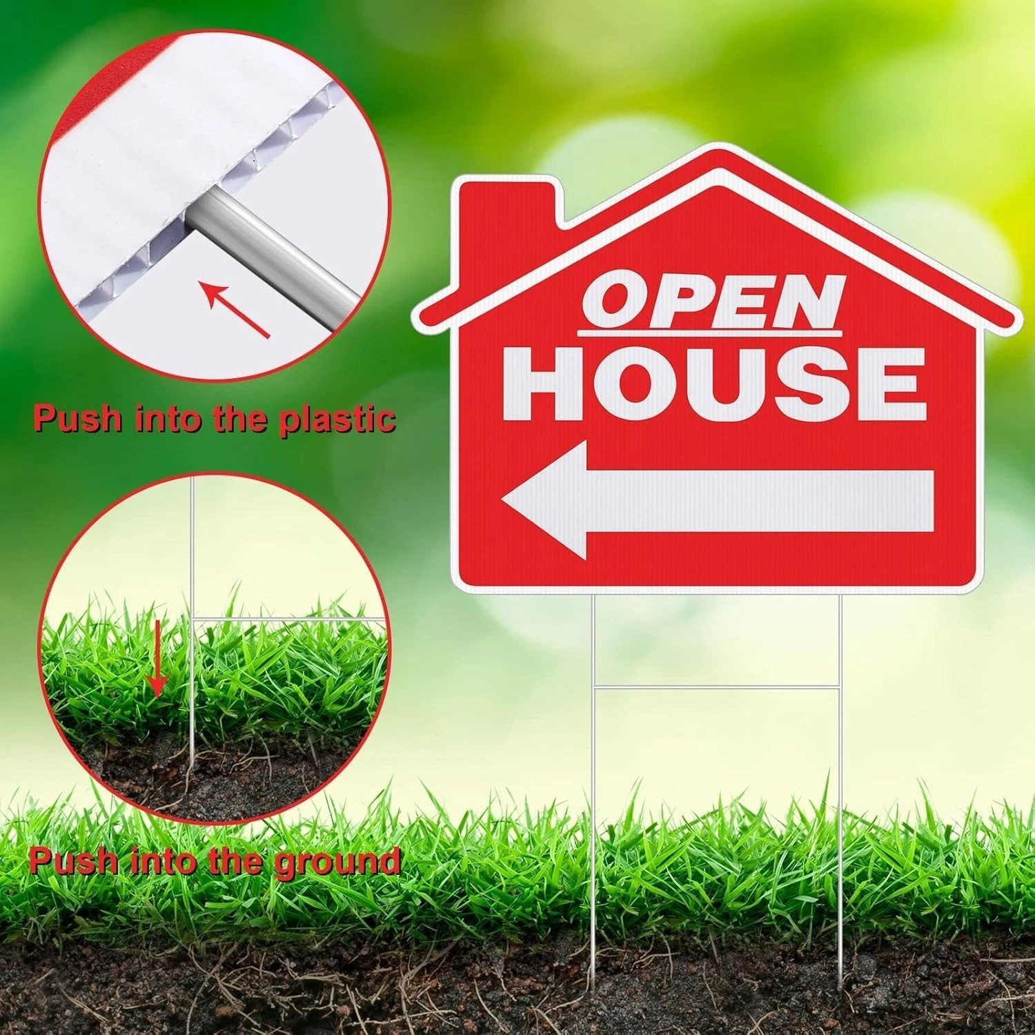 Bright Red 7 Pcs Open House Signs – Eye-Catching for Real Estate Marketing.