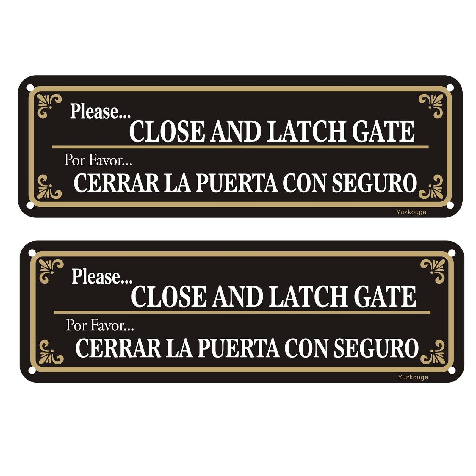 2 Pack 10×3 In Bilingual English Spanish Close Latch Gate Aluminum Metal Sign