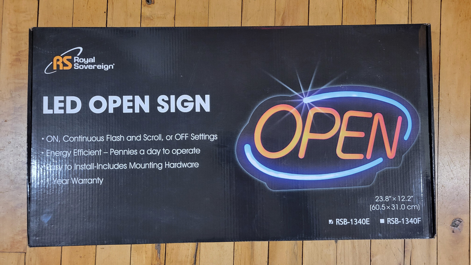 NIB – ROYAL SOVEREIGN RSB-1340E LED OPEN SIGN – Solid or Flashing – 12″ x 24″