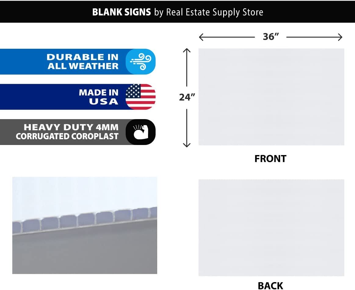 36″ x 24″ Blank Corrugated Plastic Heavy Duty Yard Signs (White or Black)