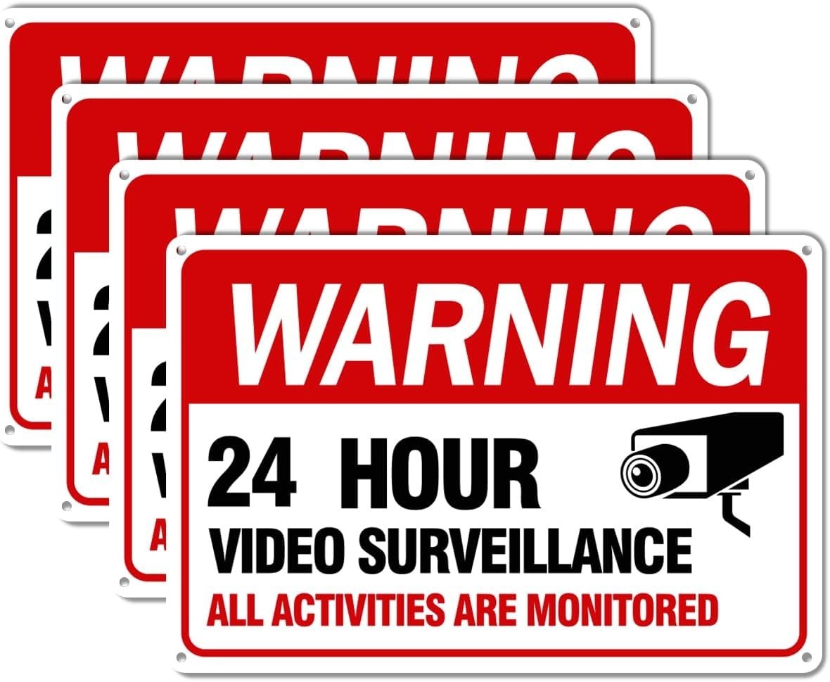 4 Pack Video Surveillance Signs, 12″x 8″ Aluminum Camera Signs, CCTV Security