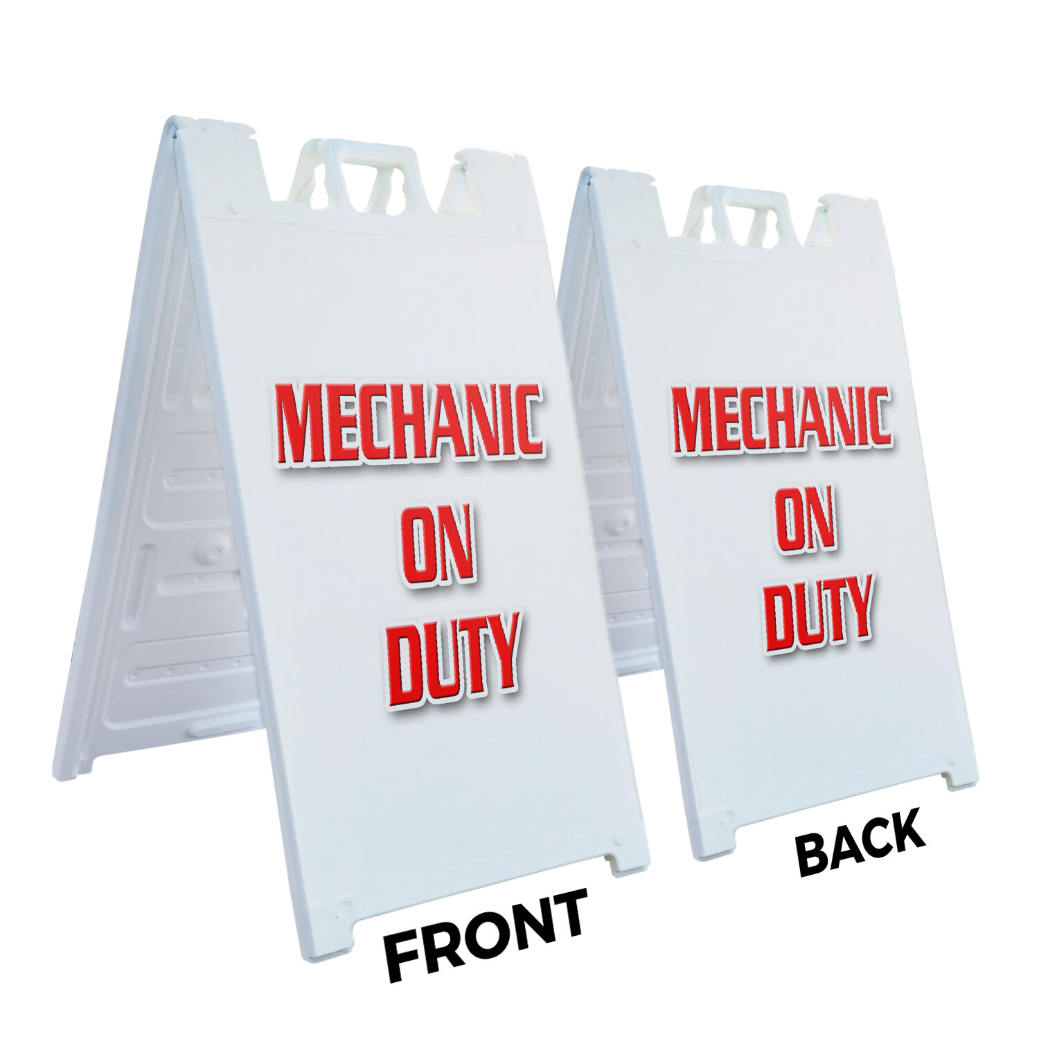 A-frame Sidewalk Mechanic On Duty 24″ x 36″ Double Sided A-Frame Sidewalk Sign