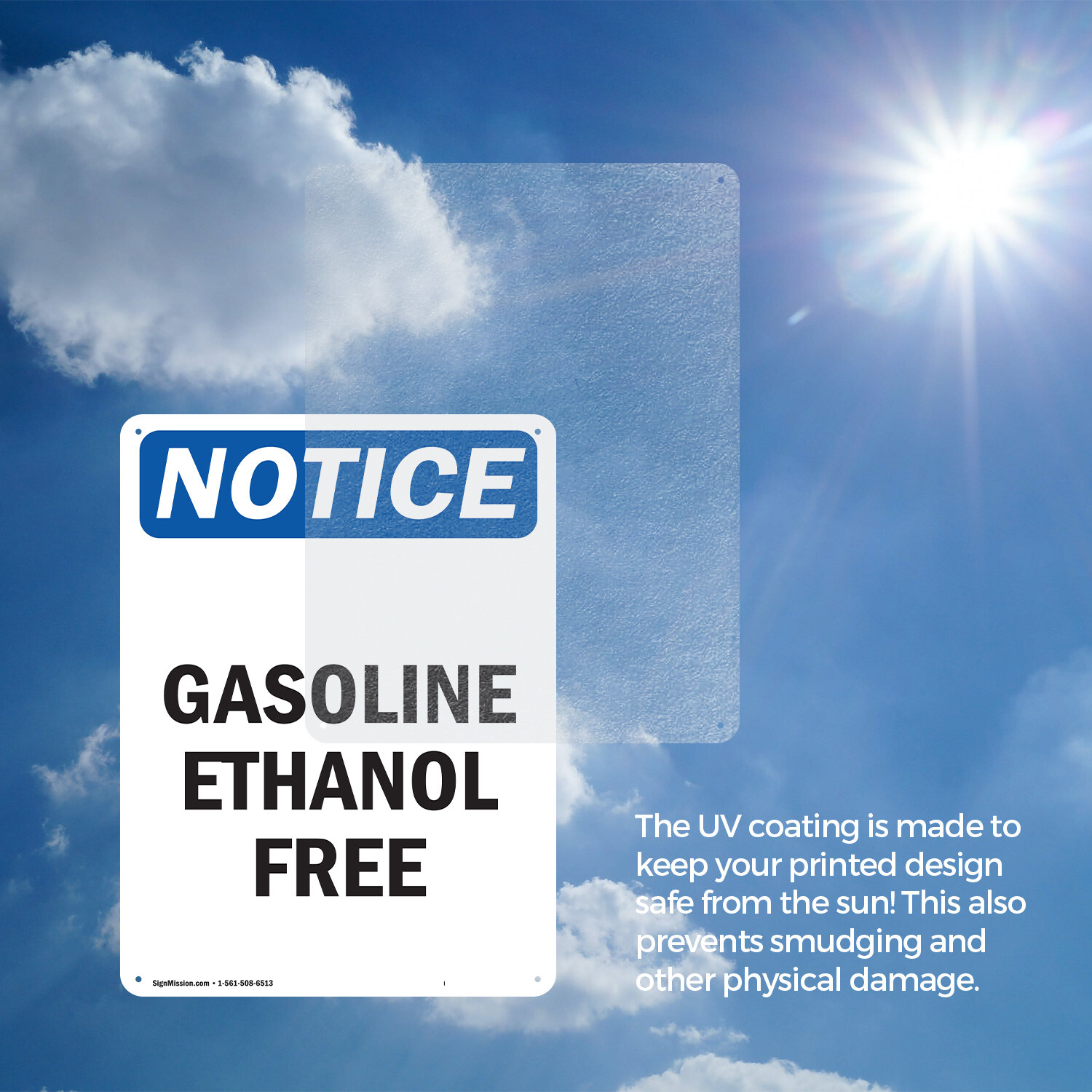 (2 Pack) Gasoline Ethanol Free OSHA Notice Sign Decal Metal Plastic
