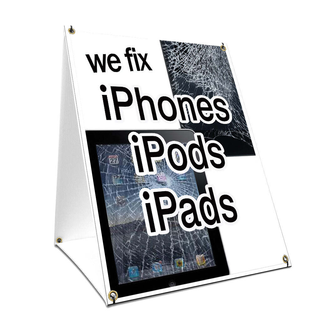A-frame Sidewalk We Fix Iphones Ipods Ipads Sign With Graphics On Each Side