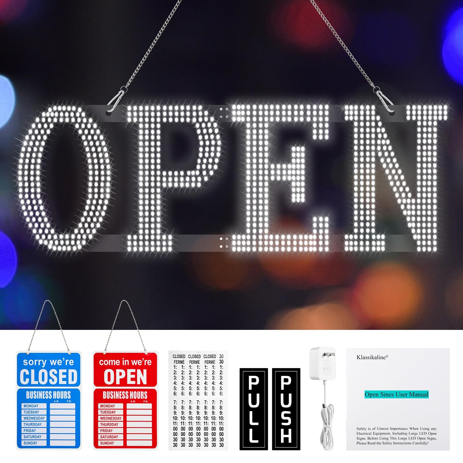 Open Signs for Business, 40″L x 14″W Inch Ultra Bright Large LED Open Signs B…