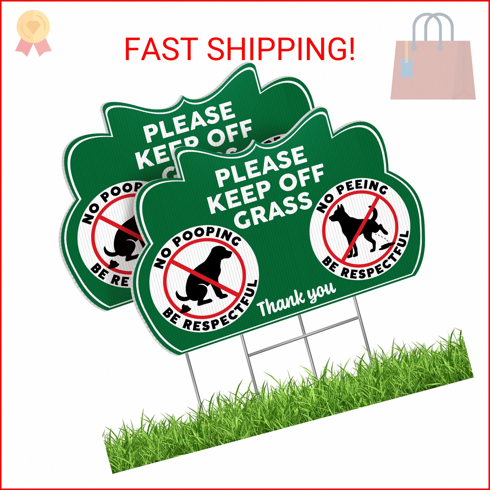 Keep Off Grass Signs for Yard with Stakes, 8 x 12 Inch Double Sided No Dog Poop