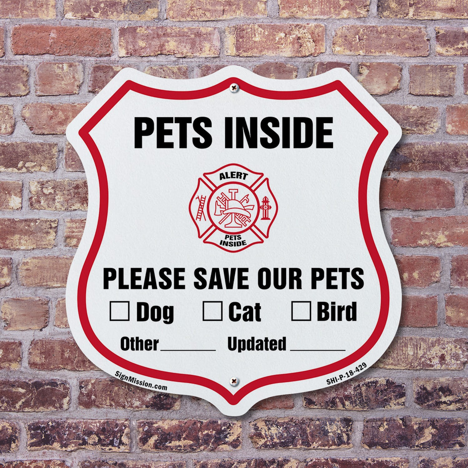 Pets Inside Shield Sign Alert Please Save Our Pets Shield Shaped Sign
