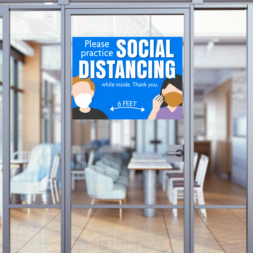 Please Practice Social Distancing (32″ x 24″) Perforated Removable Window Decal