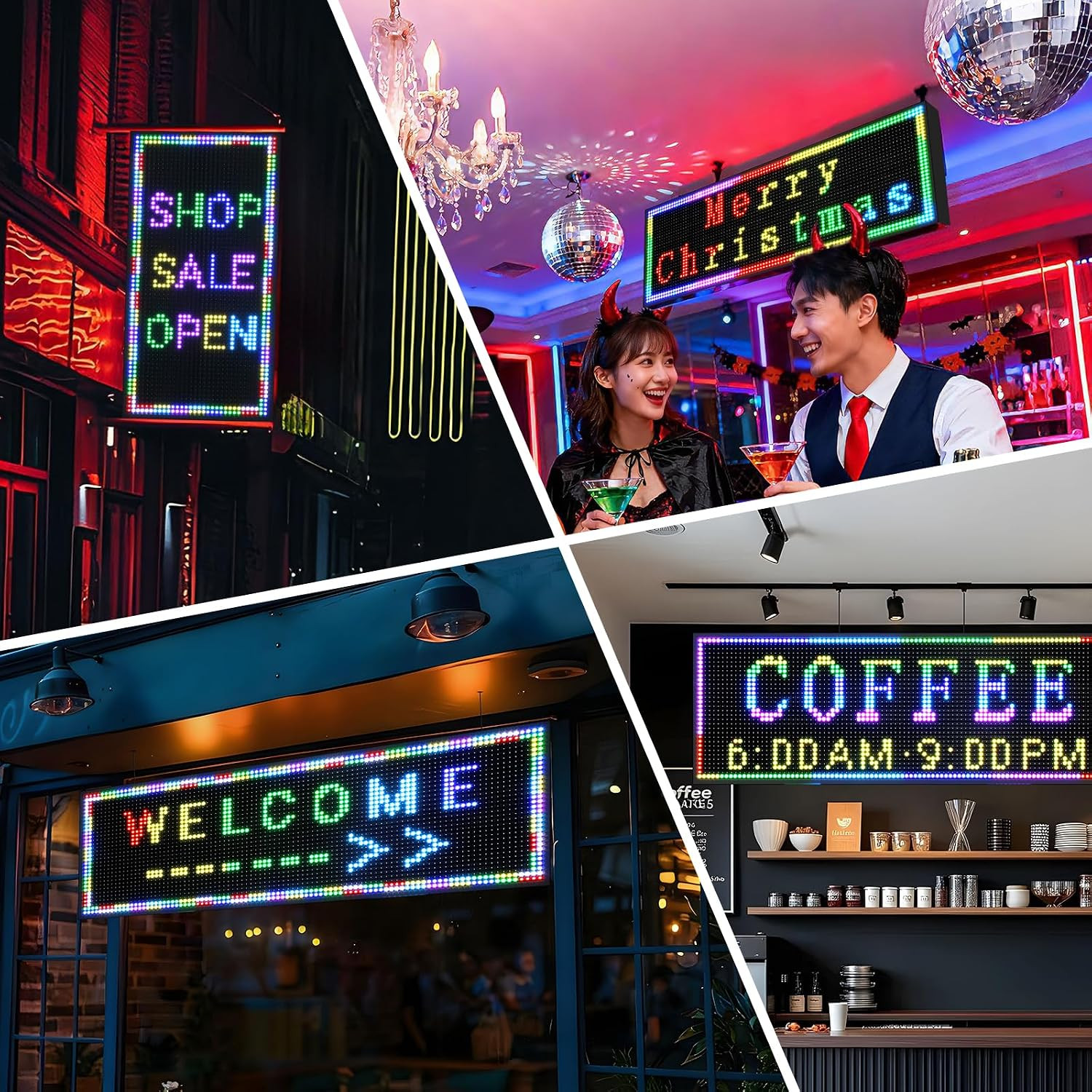 P10 Open Scrolling LED Sign, 39″X14″ Programmable Digital Message Board, IP65 Wa