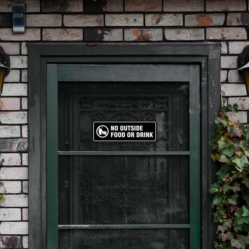 Standard No Outside Food Or Drink Door/Wall Sign – Black – Medium 2-3/4″ X 7″