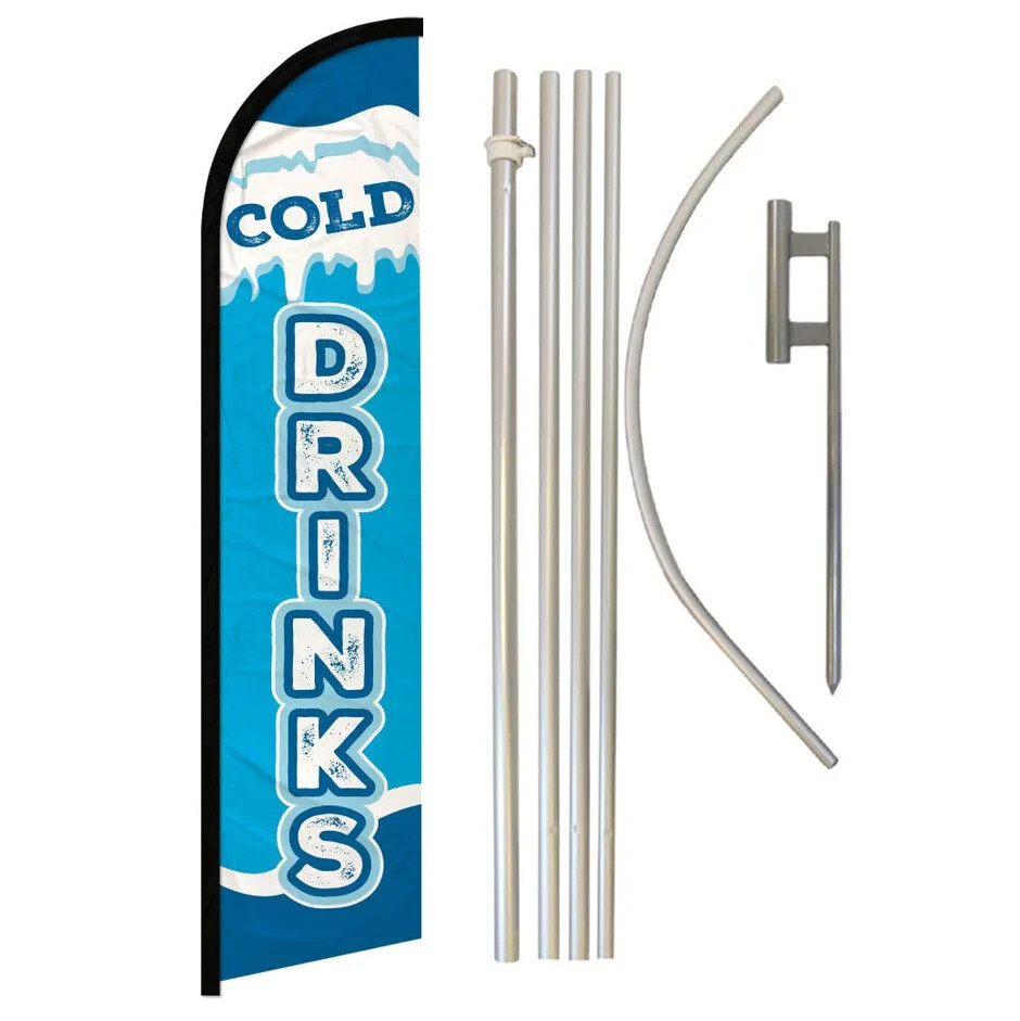 Cold Drinks Windless Advertising Banner Flag & Pole Kit