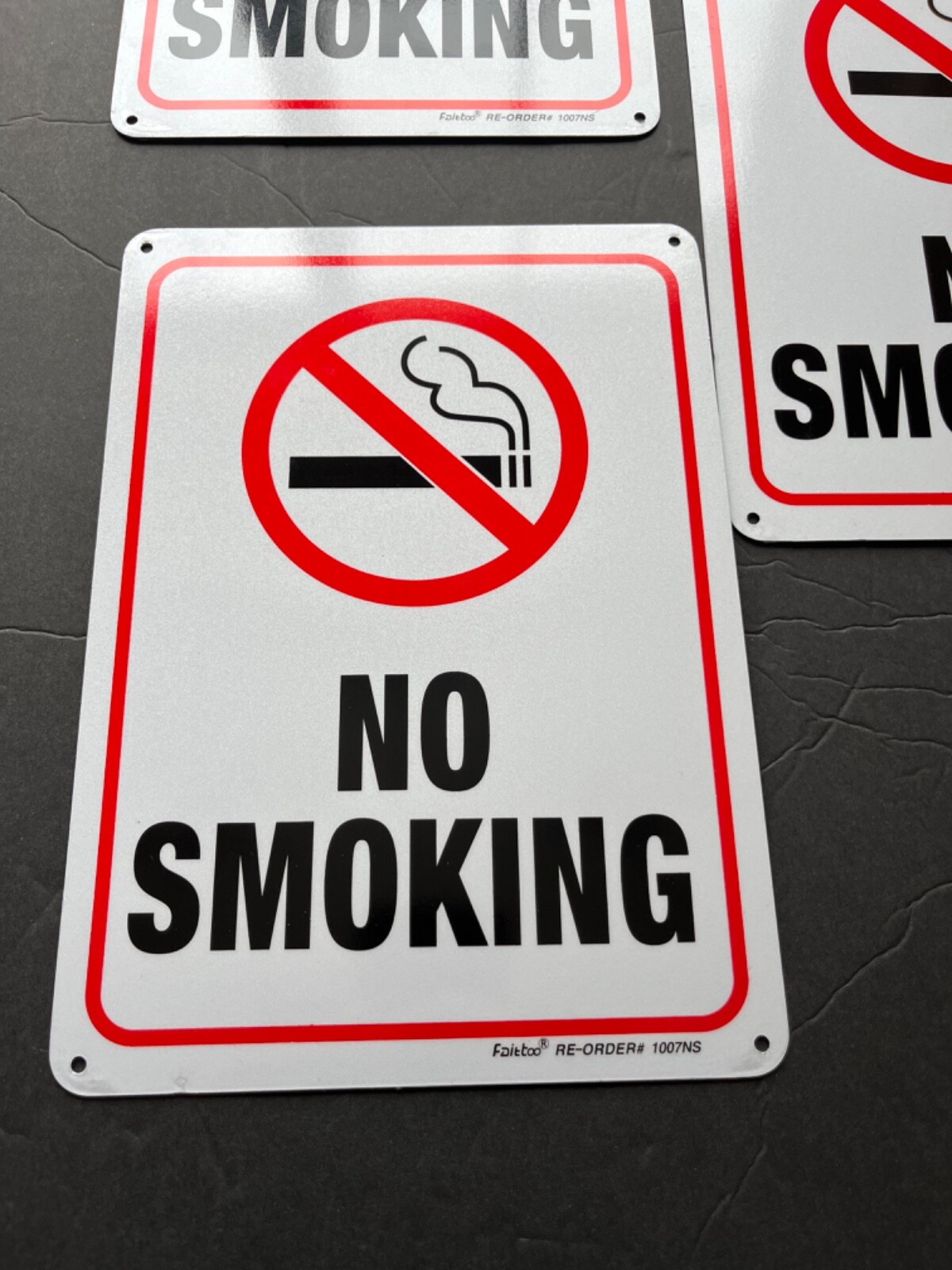 No Smoking Sign 3 Pack Metal Reflective Signs * 10 X 7 Inches * NEW *