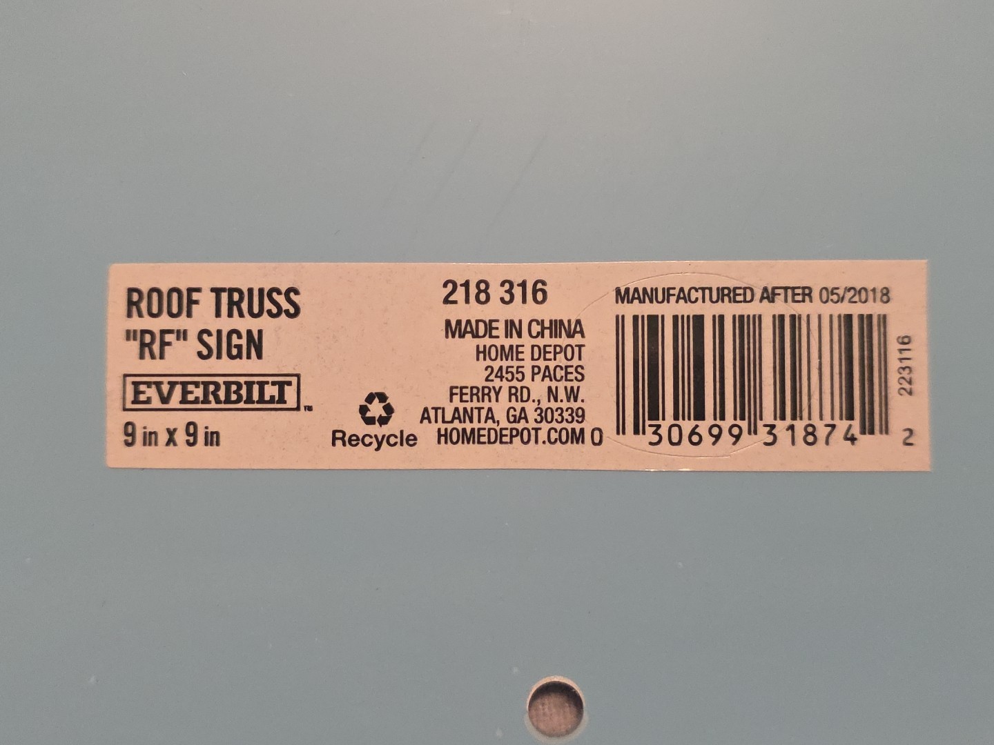 9 in. x 9 in. Roof Truss Aluminum RF-Sign