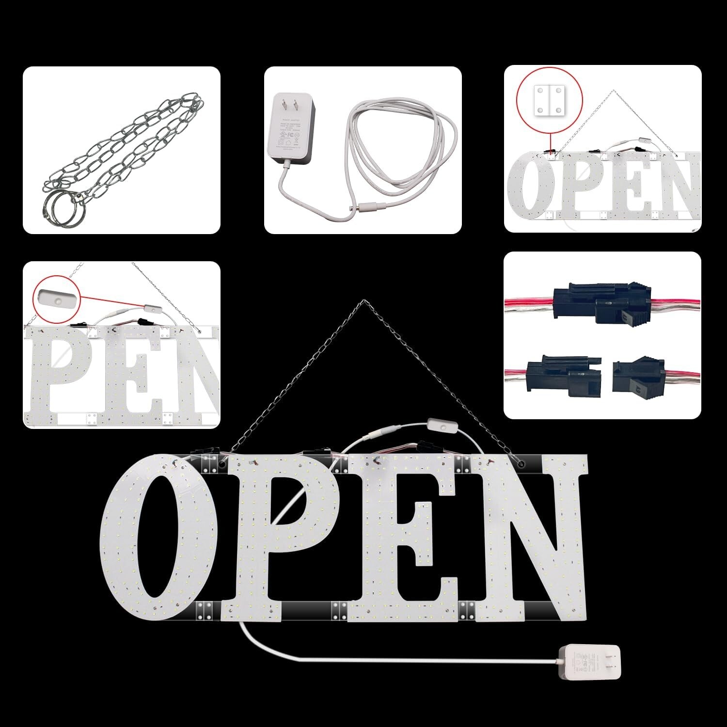 Super Bright 30″x10″ Large LED Open Sign for Business with Hanging Installation