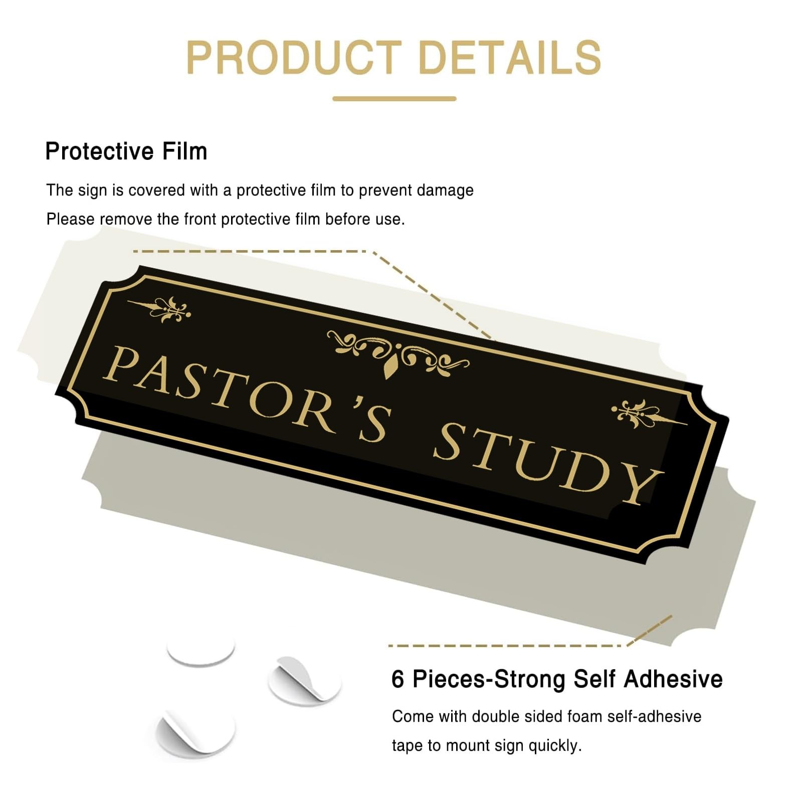Pastor’s Study Sign Door Black Gold Acrylic Plaque 12.5×4.45 Inch Decor