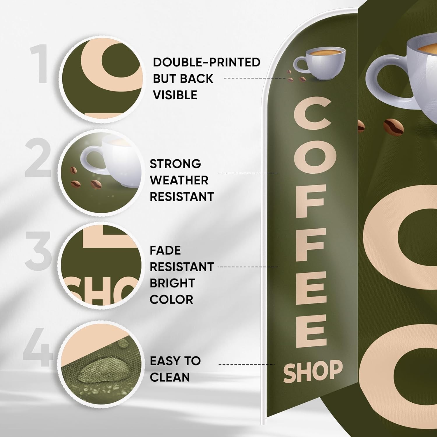 Coffee Shop Banner Feather Flag – 12ft x 2.5ft Polyester 150D Swooper Flag