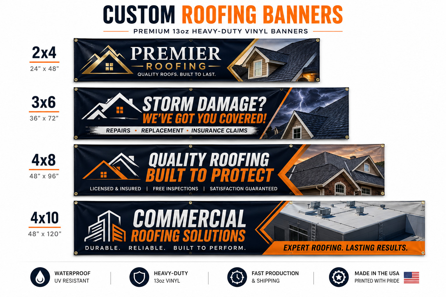 Custom Roofing Vinyl Banner Contractor Signs Waterproof Heavy Duty 13oz