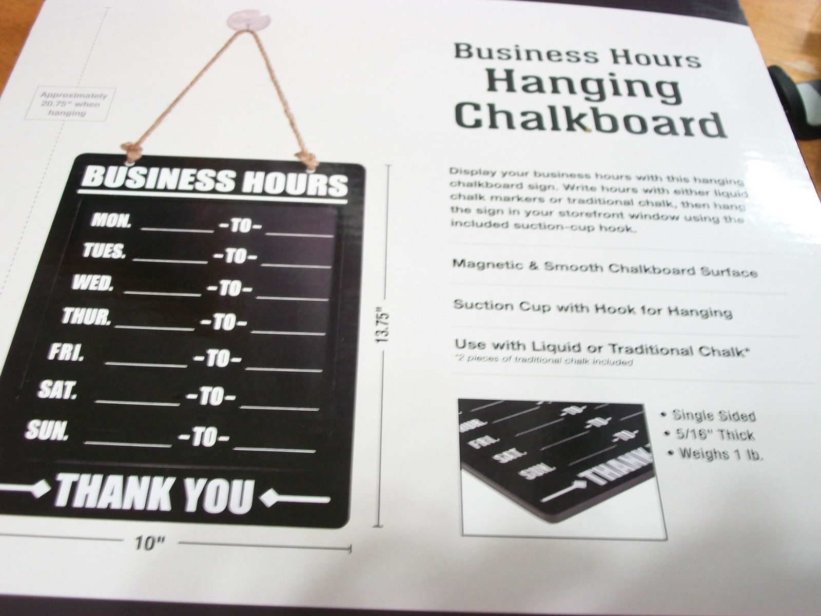 Excello Global Products HD0311AS Business Hours CHALKBOARD SHOP SIGN NIB 10 X 13