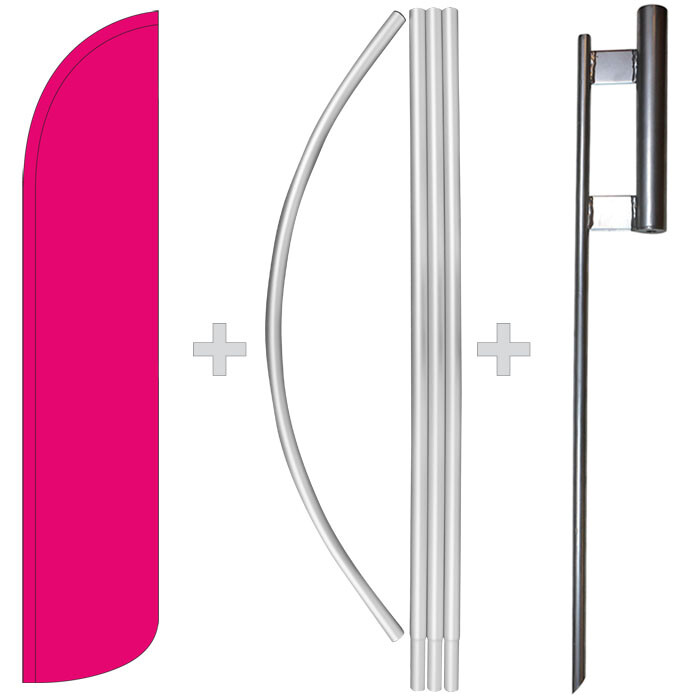 Solid Hot Pink 15′ Tall Windless Swooper Feather Banner Flag & Pole Kit