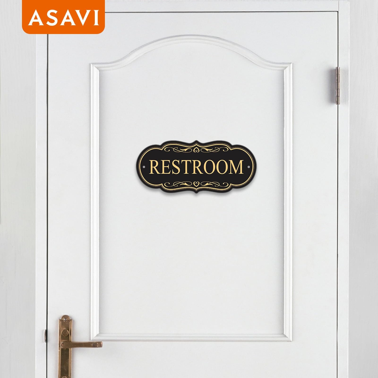 Restroom Sign 8×3.5 Inch Waterproof Acrylic SelfAdhesive Black Gold Decor