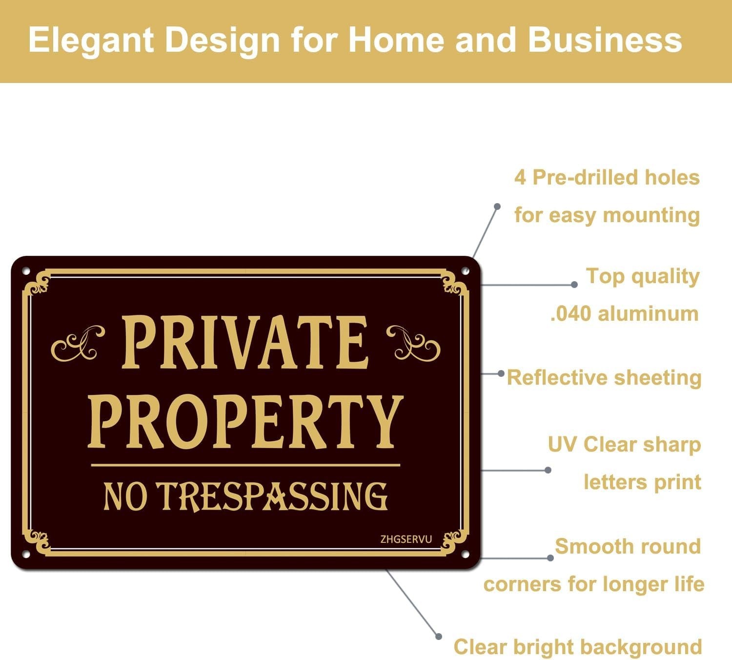 Aluminum No Trespassing Signs 2-Pack, 12 x 8 Inches, Brown, Reflective, Autho…