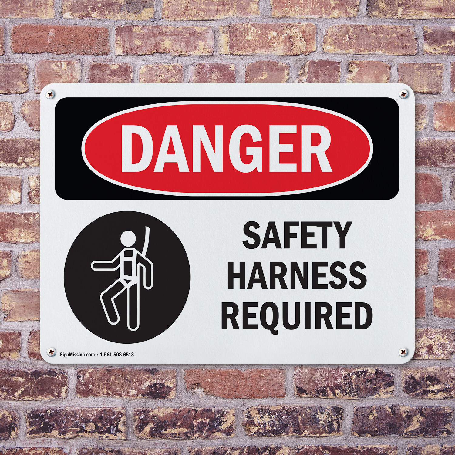 (2 Pack) Safety Harness Required OSHA Danger Sign Decal Metal Plastic