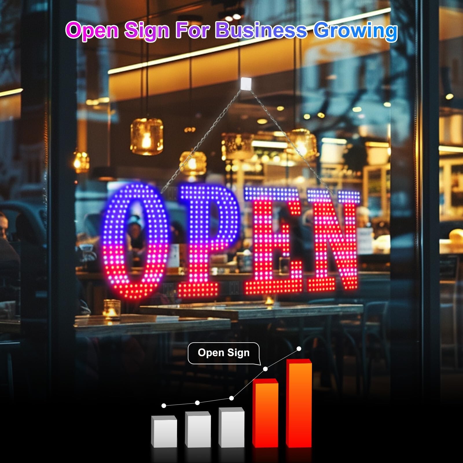 Flashing LED Open Signs for Business, 30″x10″ Large Open LED Sign with 14 Sce…