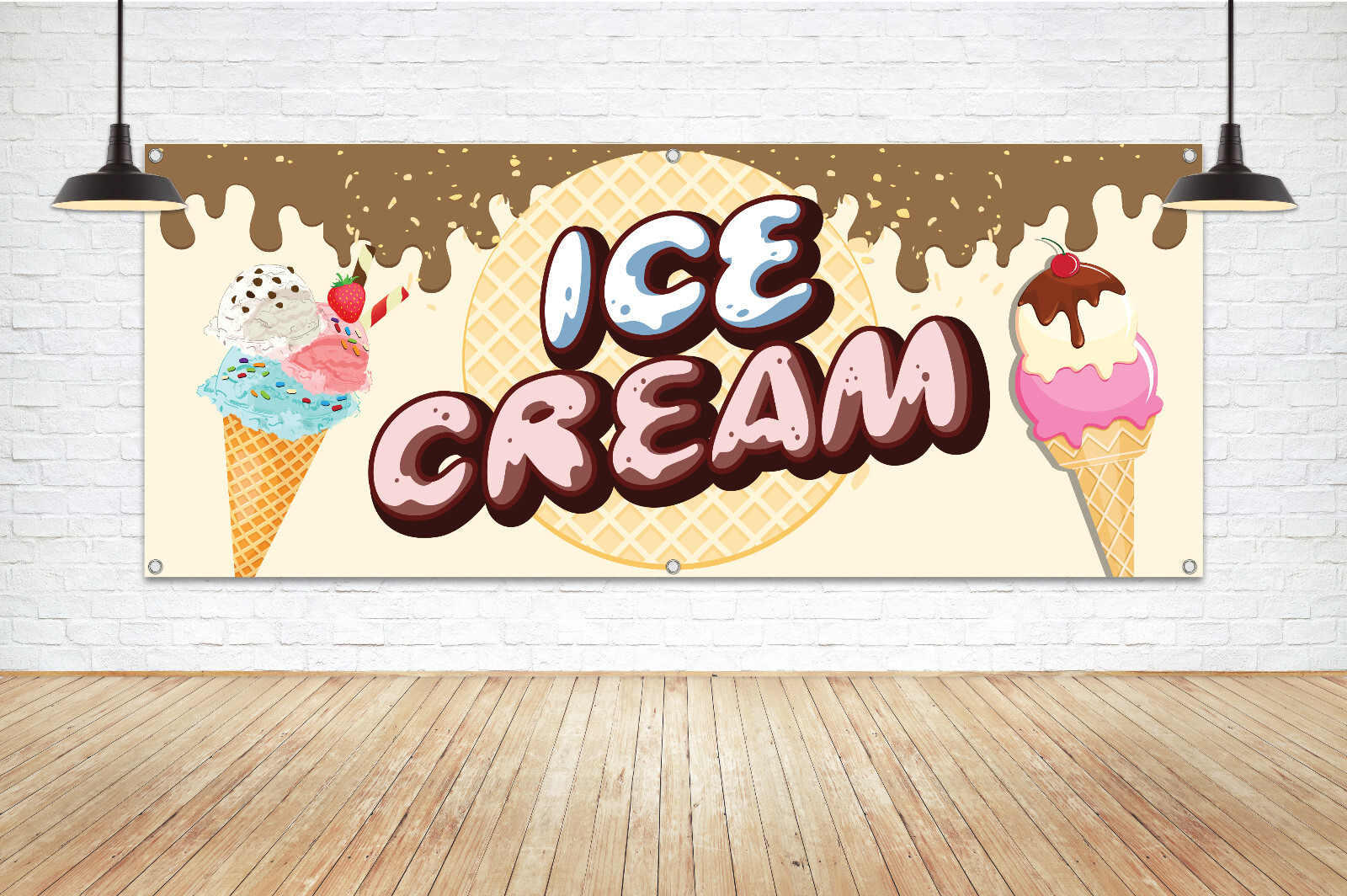 ICE CREAM Generic Vinyl Banner Sign Stand Shop Truck Parlor Festival Signage New