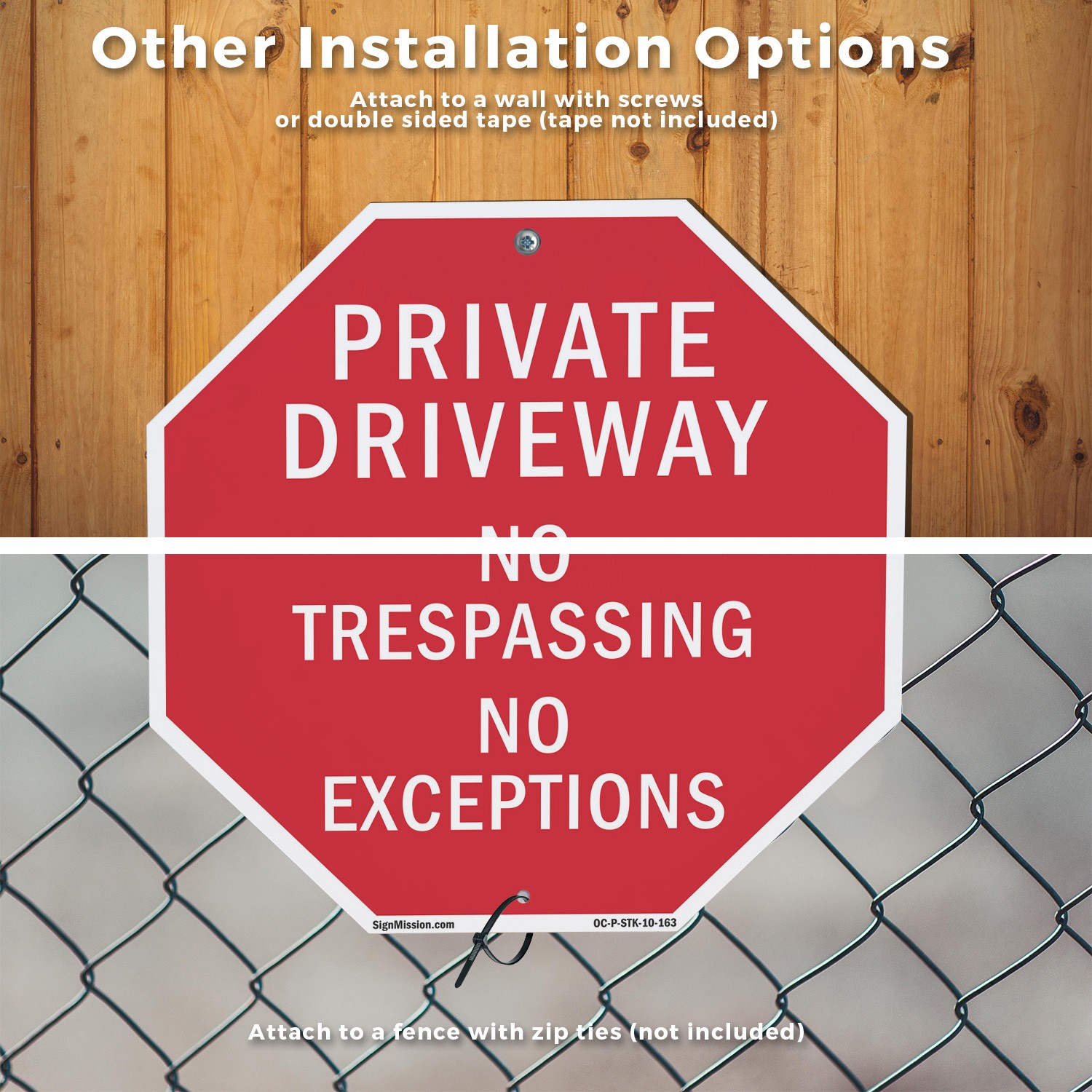 Private Driveway No Trespassing N Octagon Sign With Stake Weather Resistant