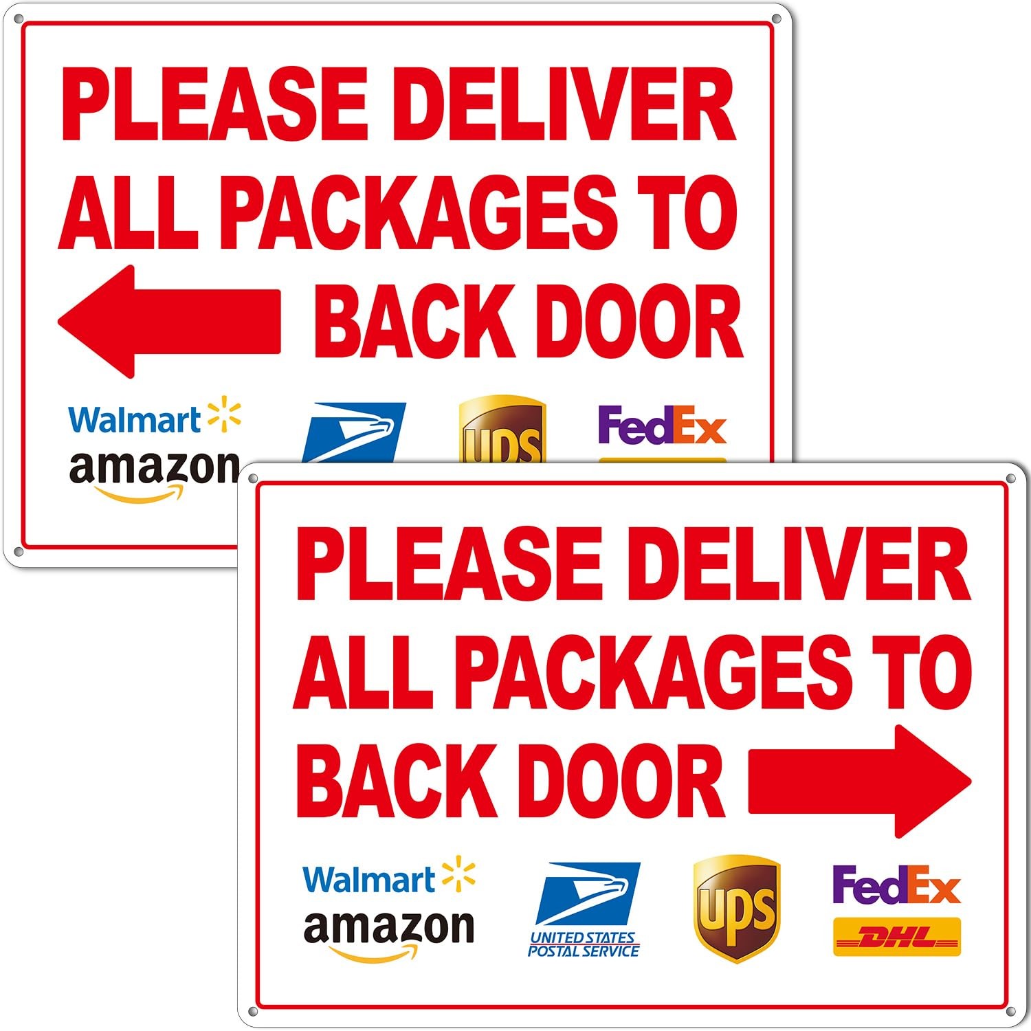 2 Pack Please Deliver All Packages to Back Door Sign Left Right Arrows