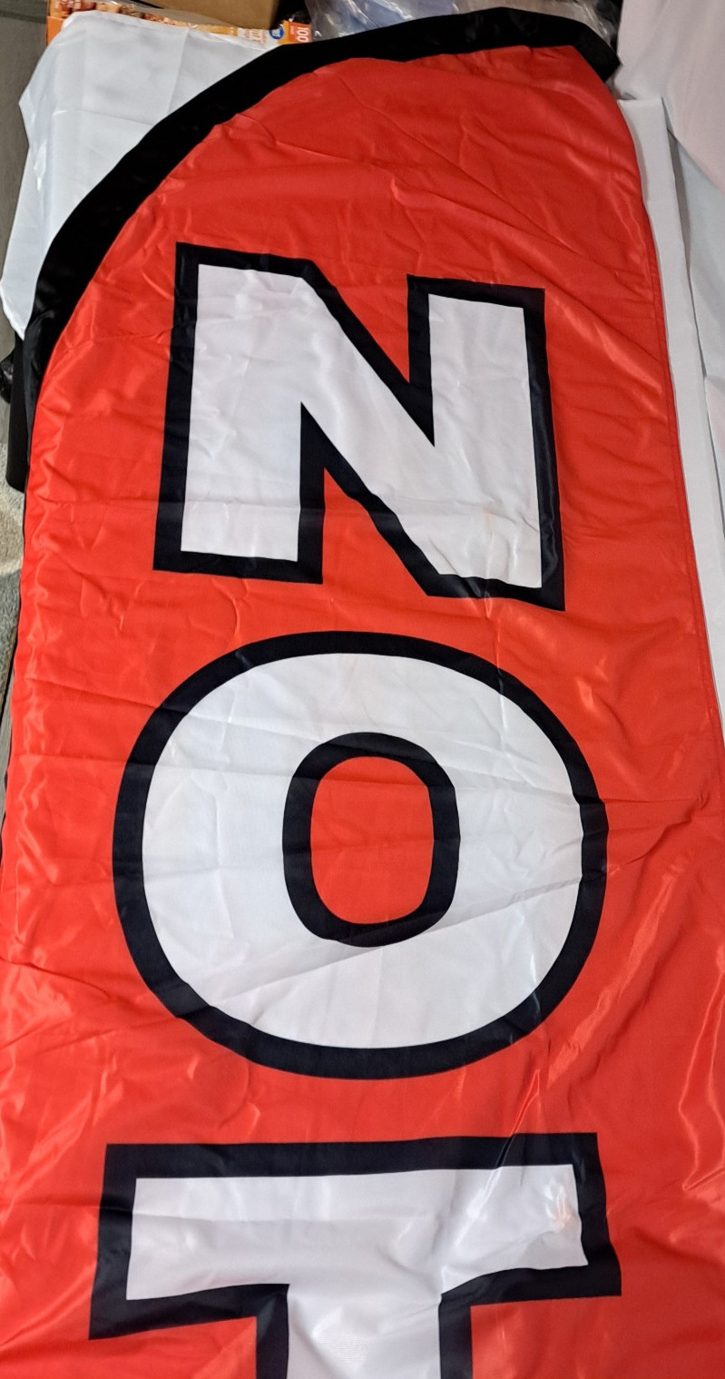 Notary Feather Flag Swooper Banner 12 ft x 2.5 ft vertical red white black